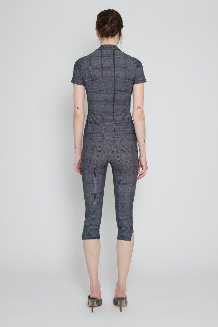 Glen Check Mock Neck Short Sleeve Top