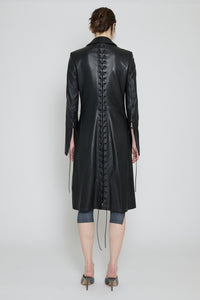 Black Leather Lace-Up Coat