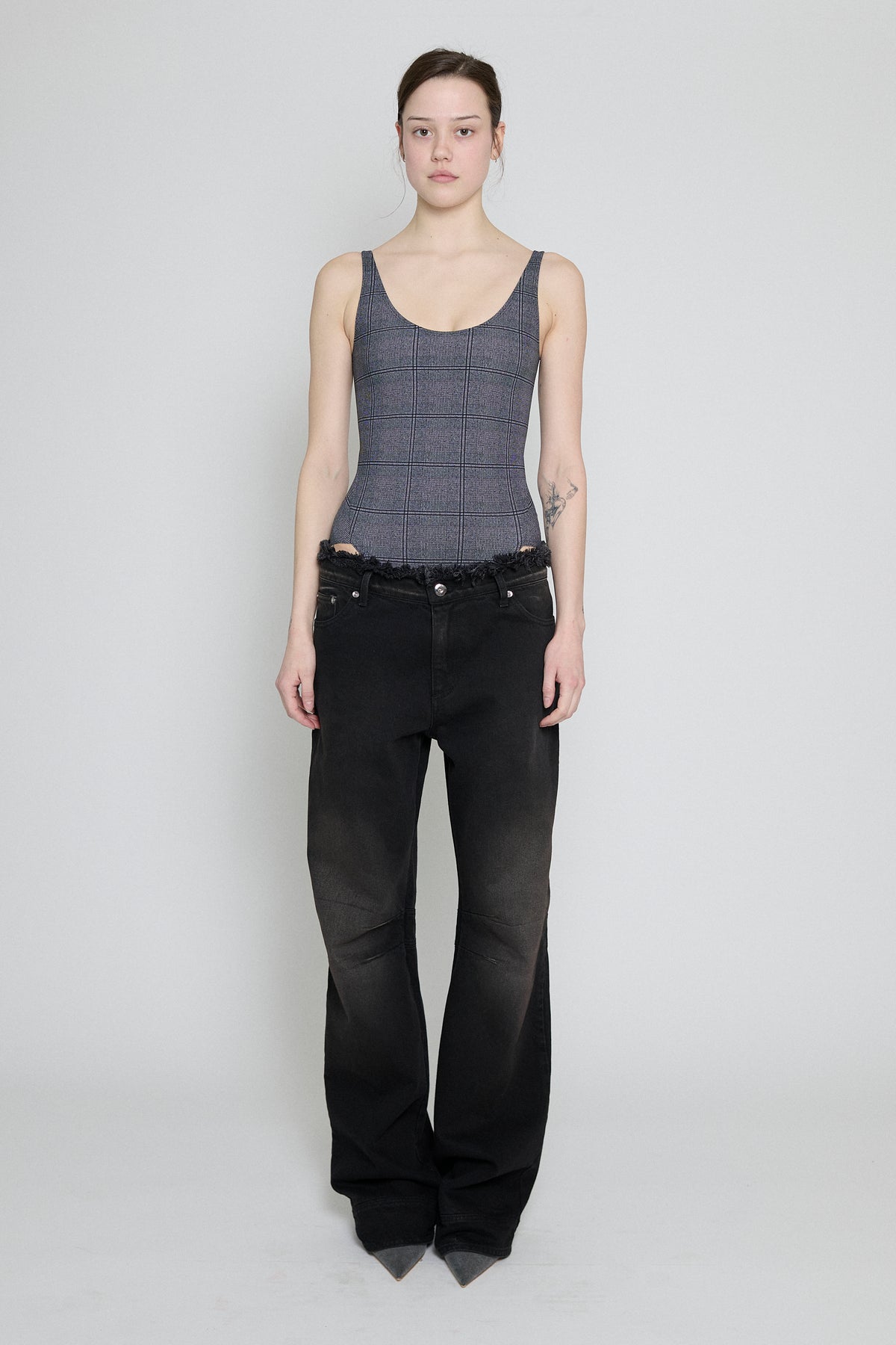 Black Brown Low Rise Frayed Jeans