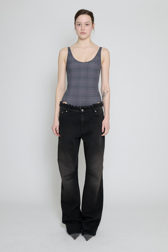 Black Brown Low Rise Frayed Jeans
