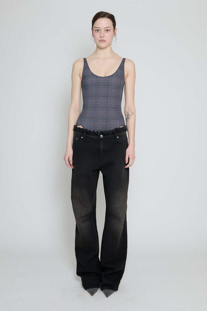 Black Brown Low Rise Frayed Jeans
