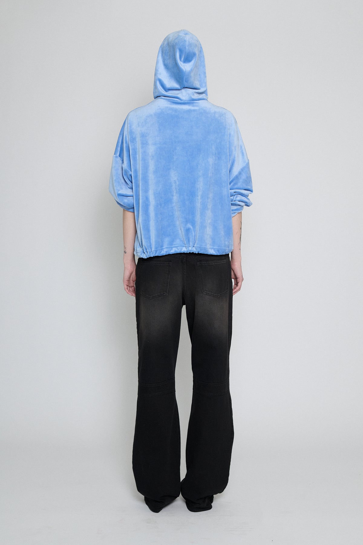 Baby Blue Drawstring Velour Hoodie