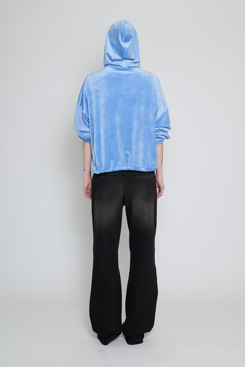 Baby Blue Drawstring Velour Hoodie