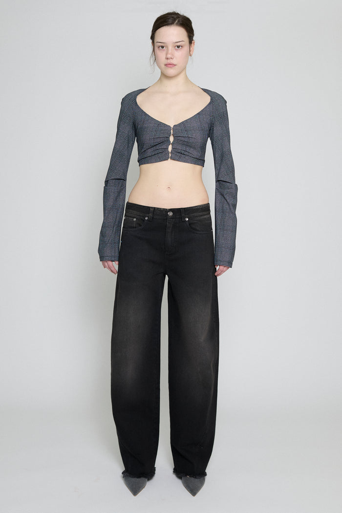 Glen Check Raglan Cropped Cardigan