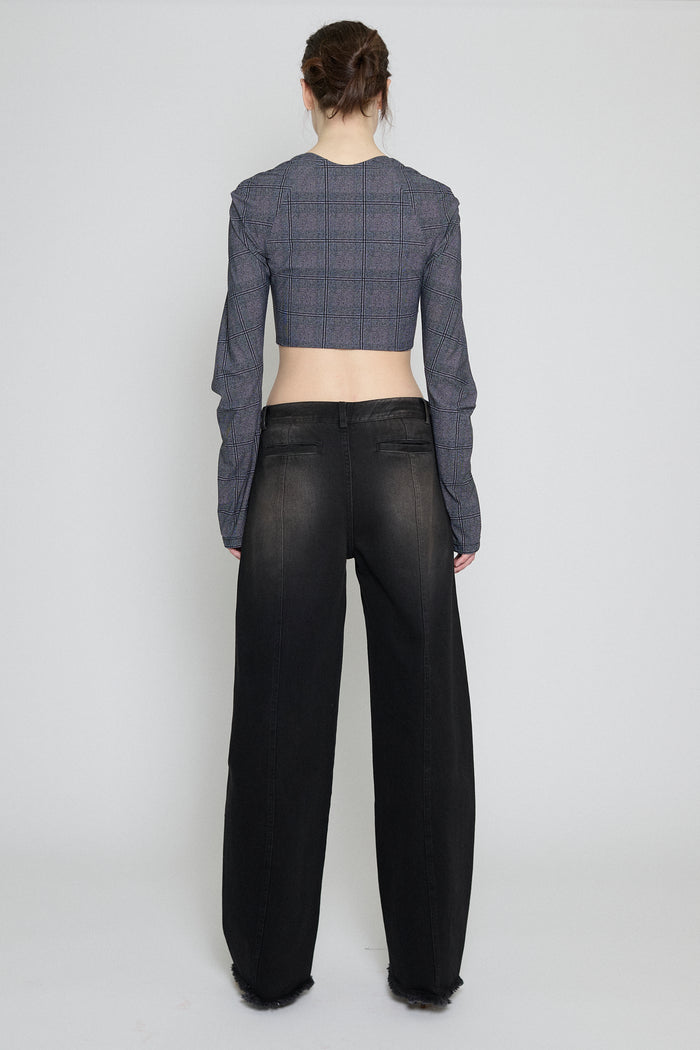 Glen Check Raglan Cropped Cardigan