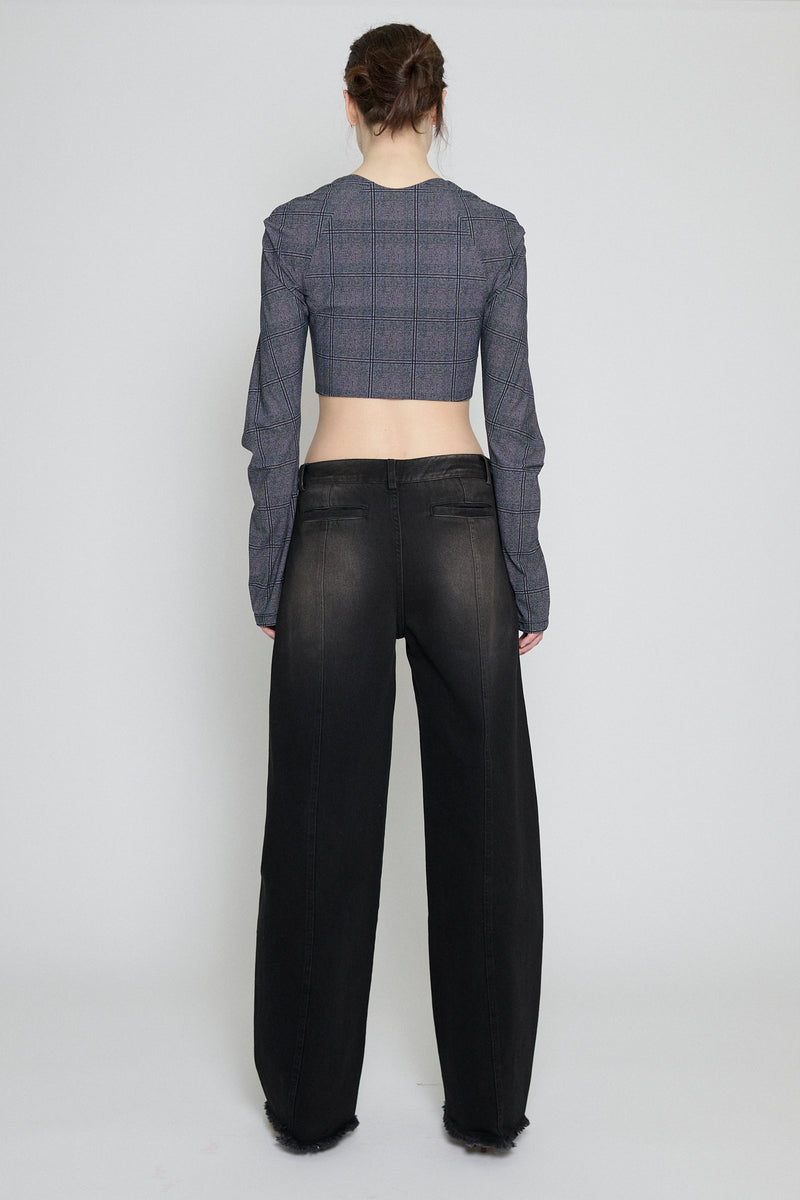 Glen Check Raglan Cropped Cardigan