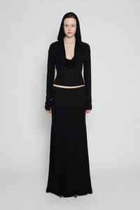 Black Lace-Up Paneled Maxi Skirt