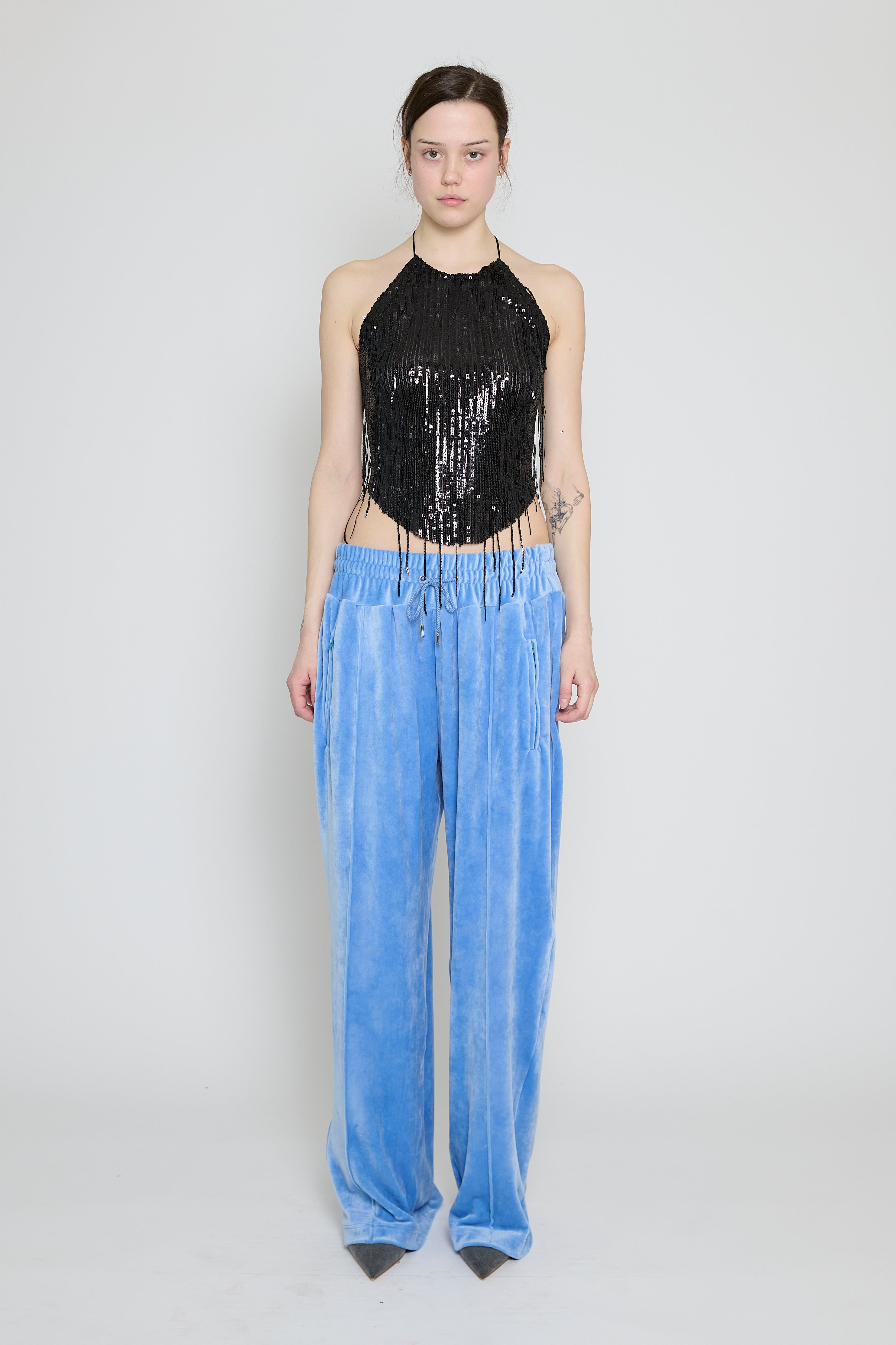 Baby Blue Velour Track Pants – PRISCAVera