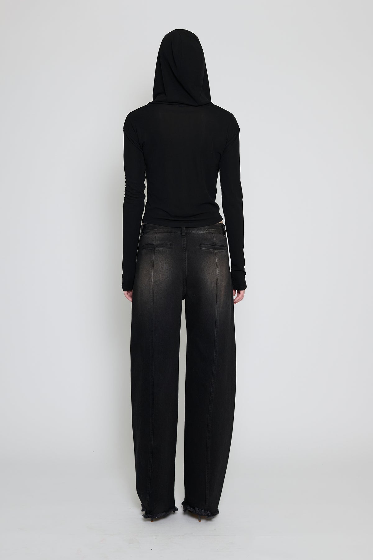 Black Hooded Long Sleeve Top