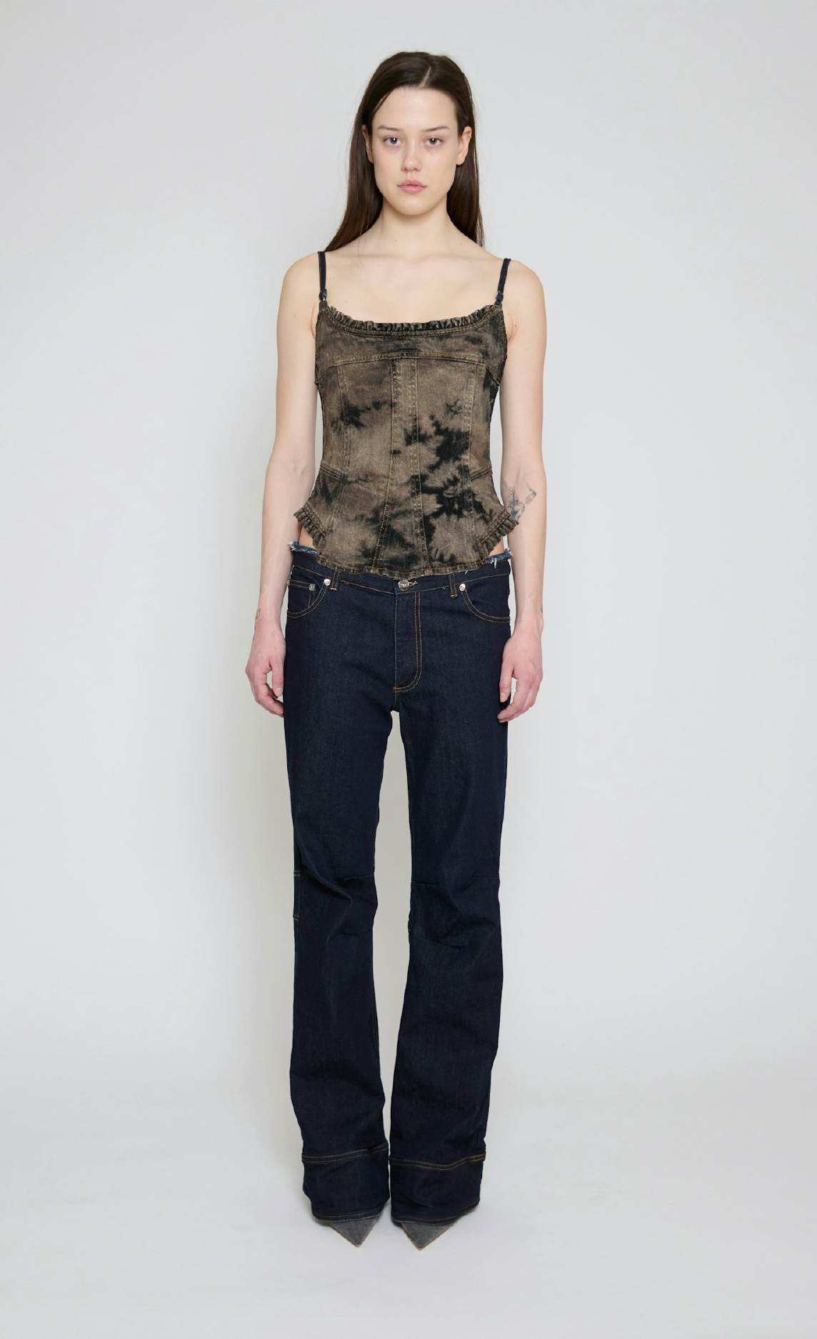 Brown Bleach Dye Paneled Corset