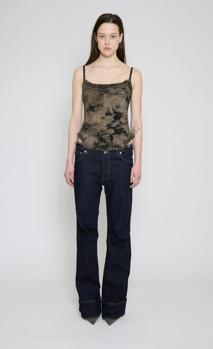 Brown Bleach Dye Paneled Corset