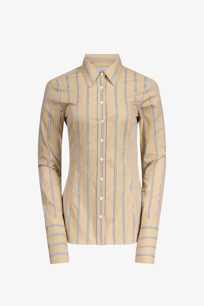 Striped Khaki Fitted Button Down