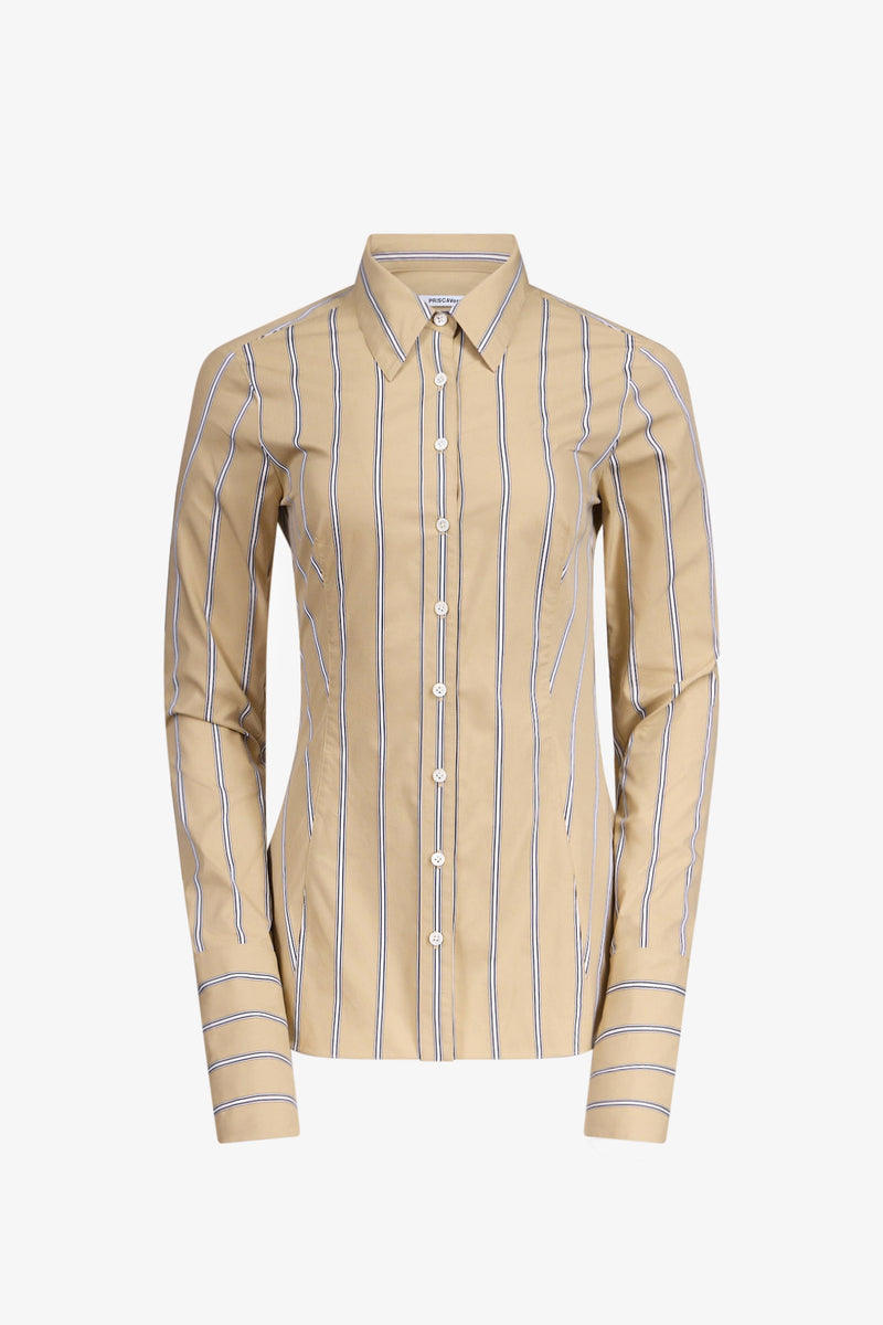 Striped Khaki Fitted Button Down