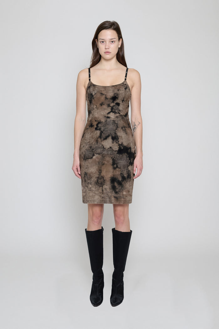 Brown Bleach Dye Paneled Midi Dress