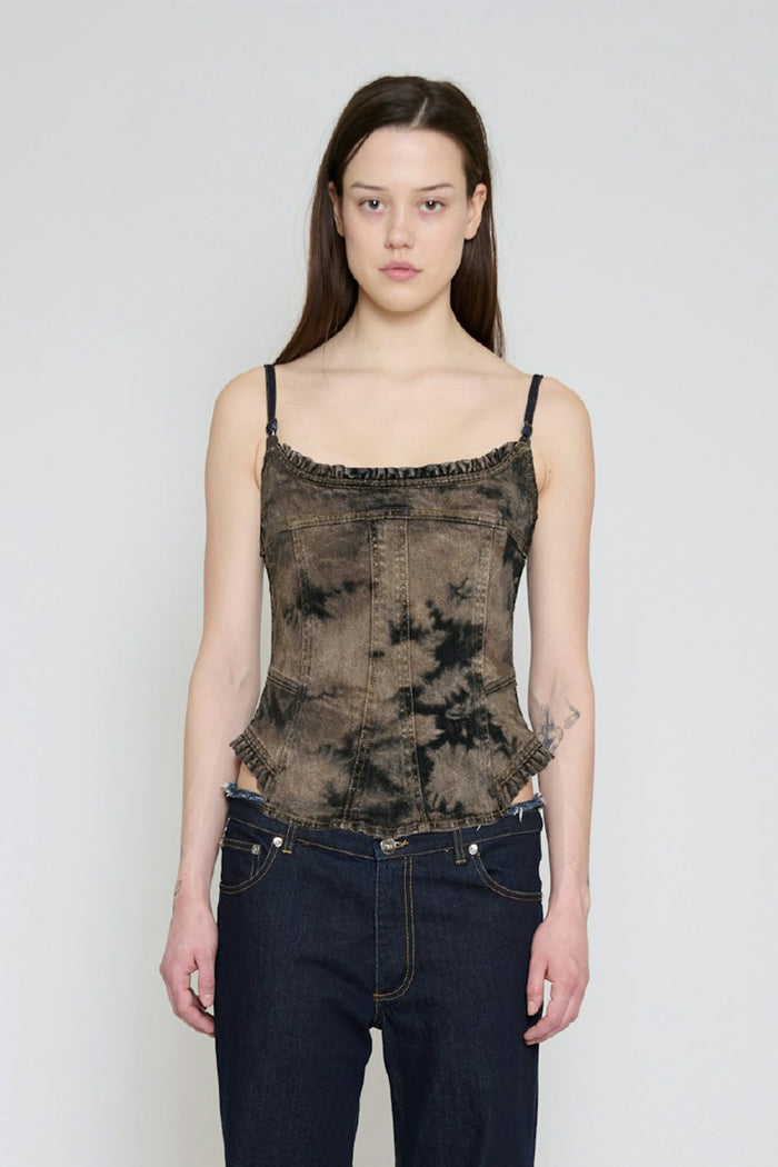 Brown Bleach Dye Paneled Corset