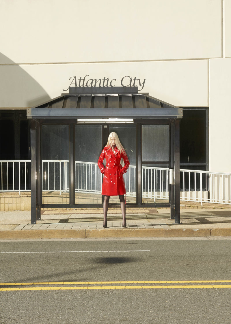 Scarlet Patent Leather Trench Coat