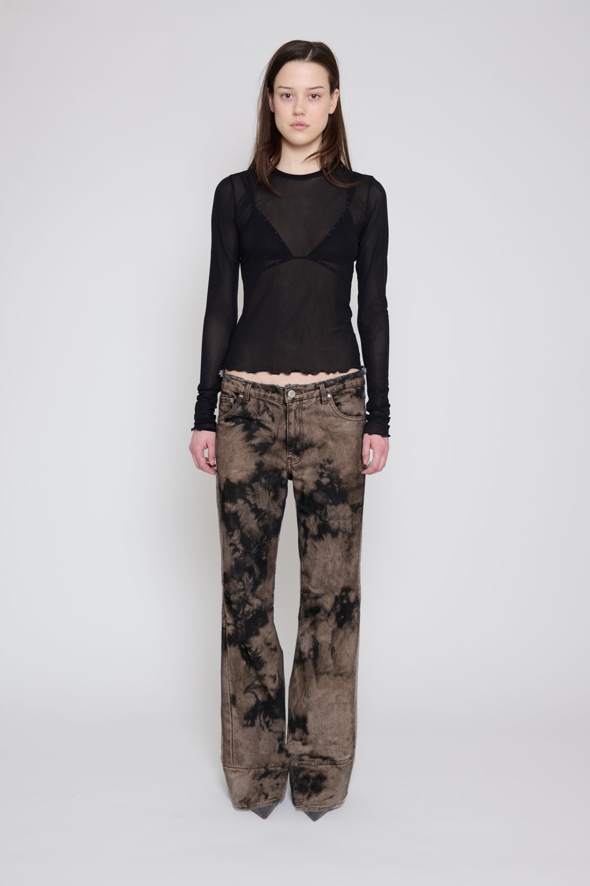 Brown Bleach Dye Frayed Jeans
