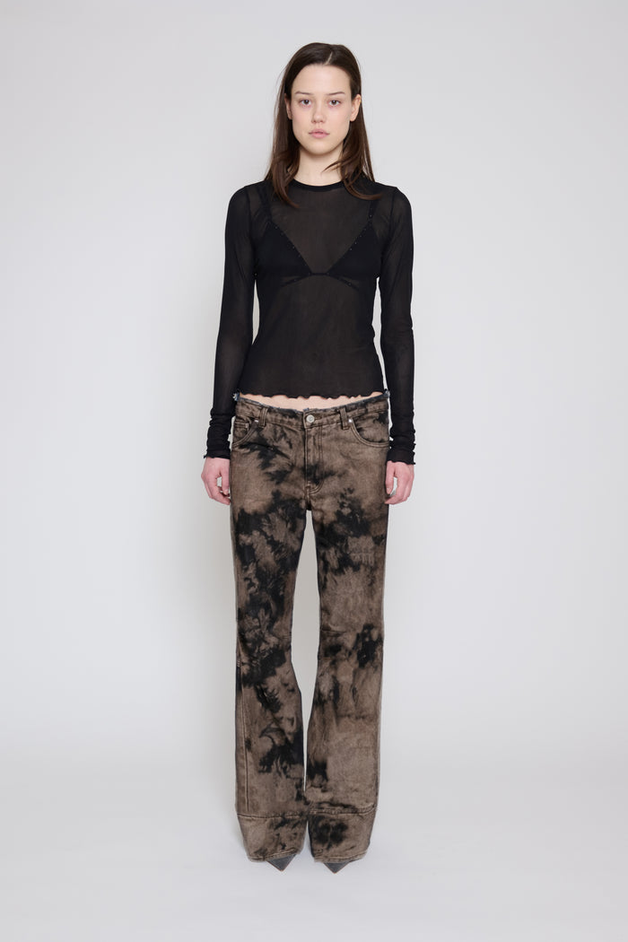 Brown Bleach Dye Frayed Jeans