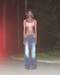 Acid Green Low Rise Frayed Jeans - Pre Order