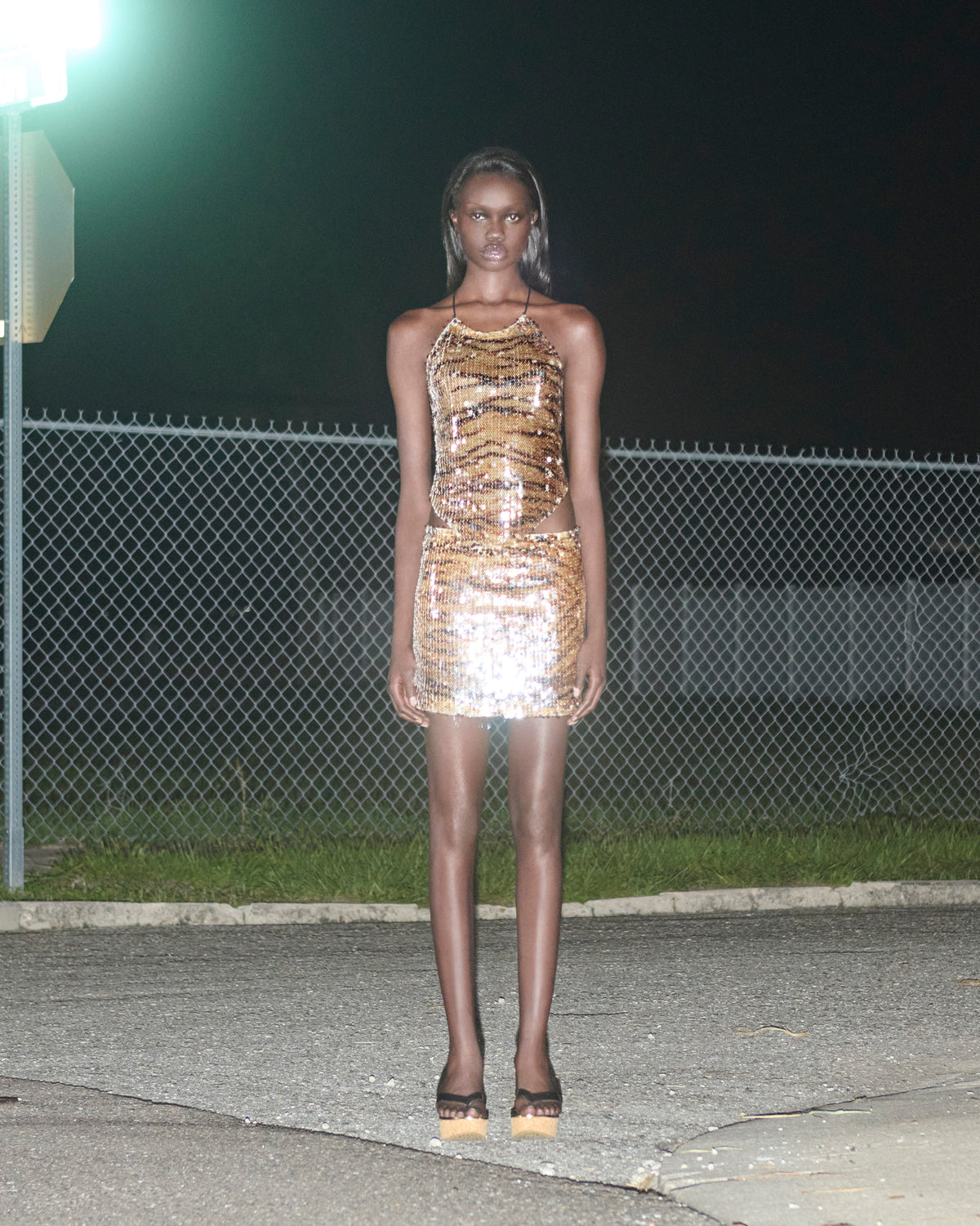 Tiger Sequin Halter Top - Pre Order