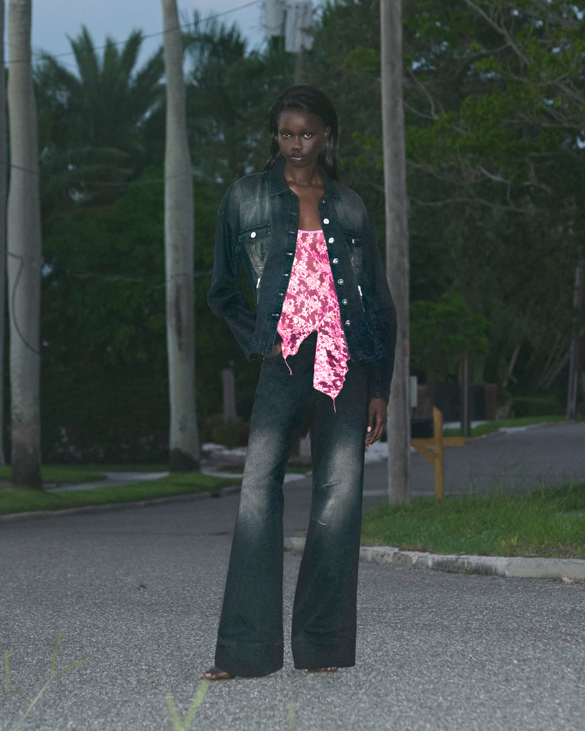 Black/Brown Cinched Waist Denim Jacket