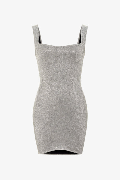 ワンピース fetico OPEN-BACK BUSTIER MINI DRESS GREY PRISCAVERA-Silver-Corset-Dress