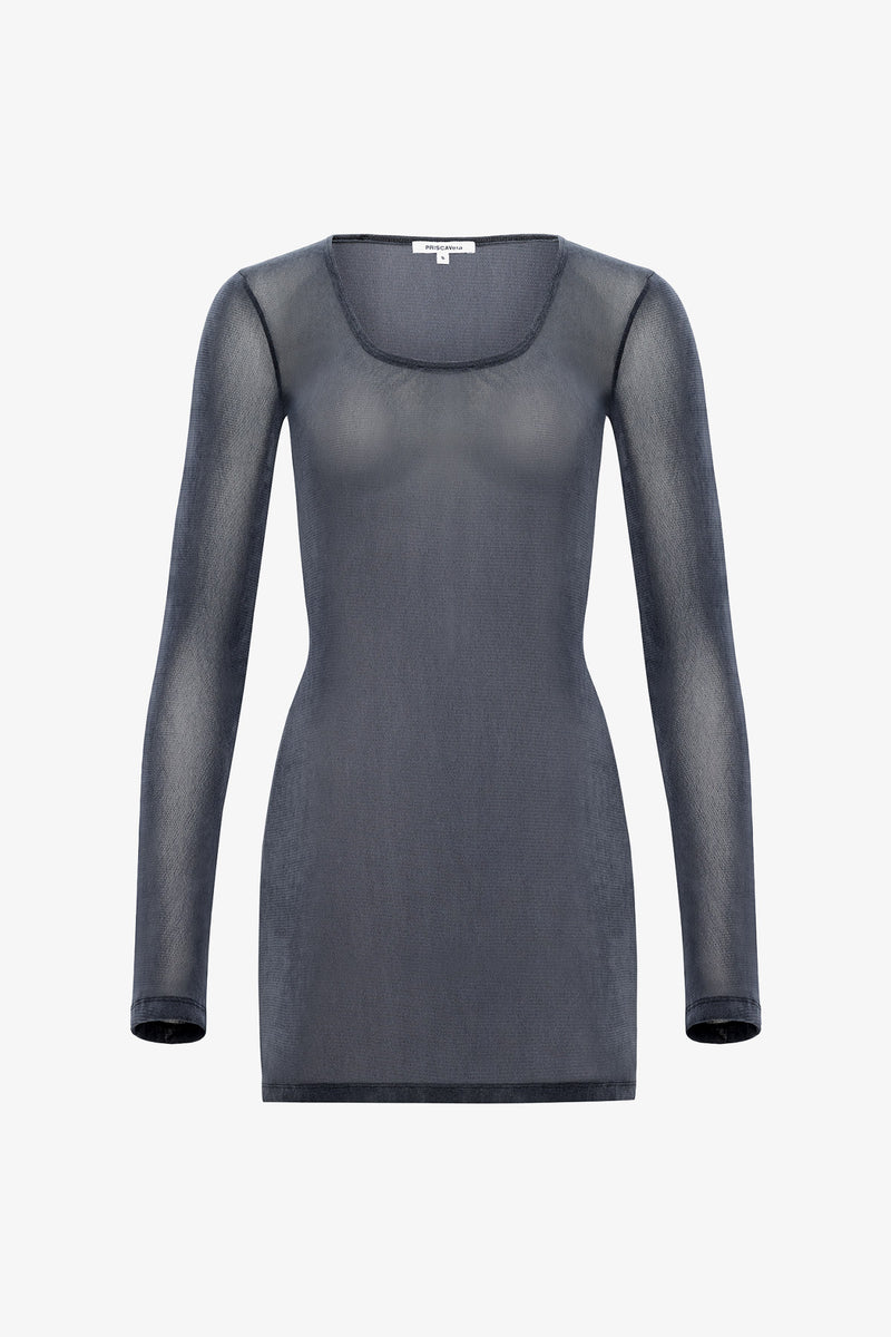 plunge neck long sleeve mini dress in steel blue Visualize Long Sleeve Mini Dress | Light Blue | Womens