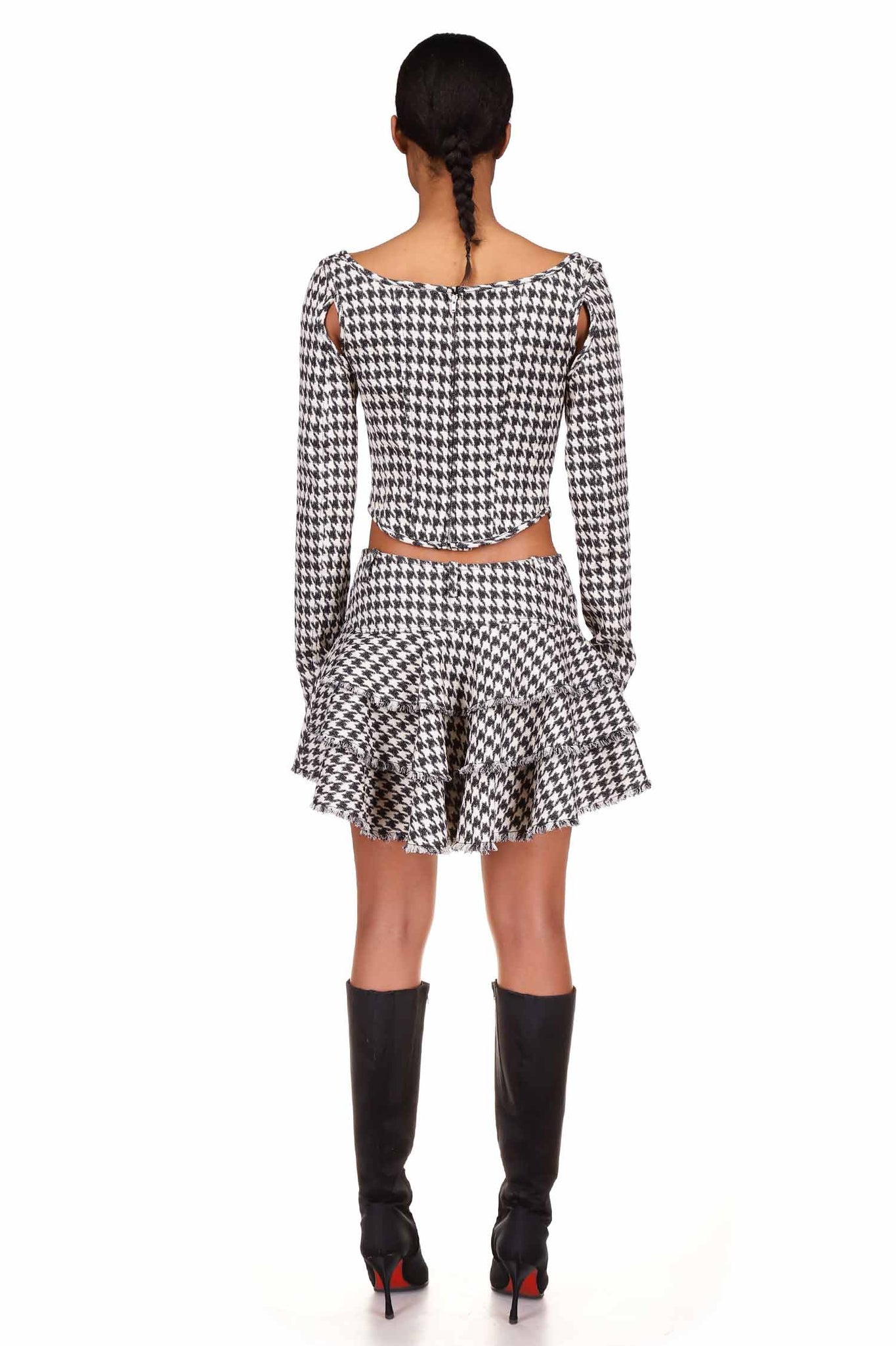 Houndstooth Stretch Wool Long Sleeve Corset