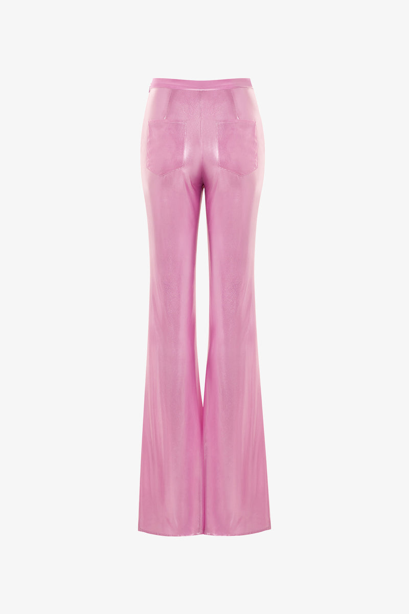 Metallic Pink Fitted Flared Pants