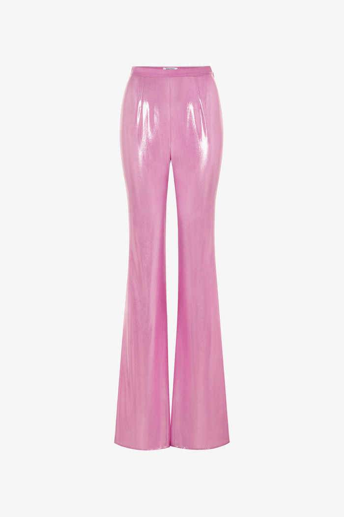 Metallic Pink Fitted Flared Pants