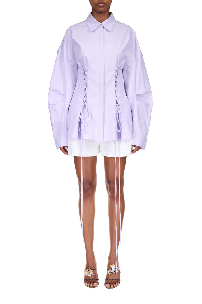 Lilac Oxford Laced Button Down Shirt