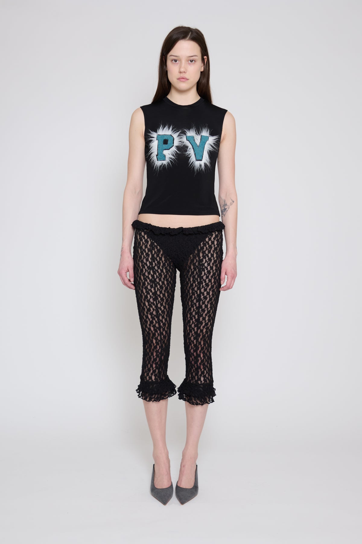 Black Stretch Lace Capri