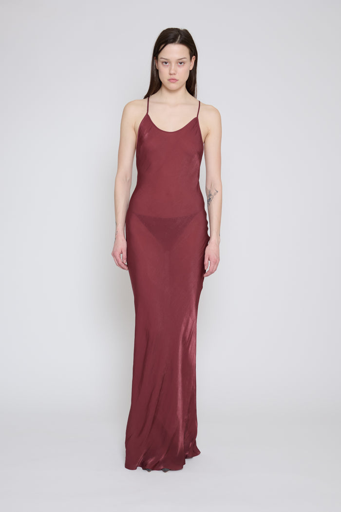 Wine Low Back Bias Slip Dress