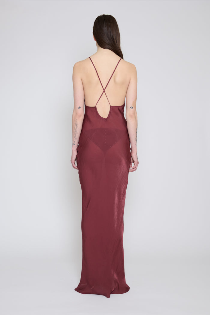 Wine Low Back Bias Slip Dress