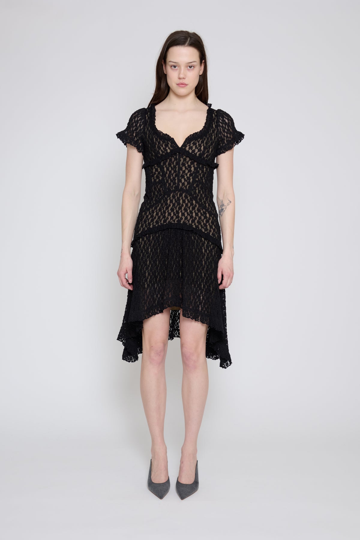 Black Stretch Lace Midi Dress