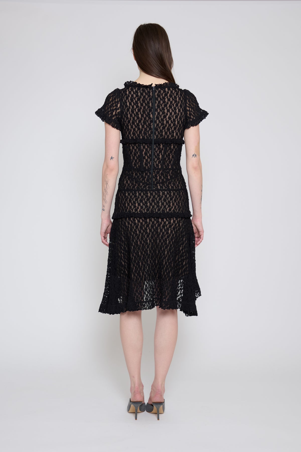 Black Stretch Lace Midi Dress