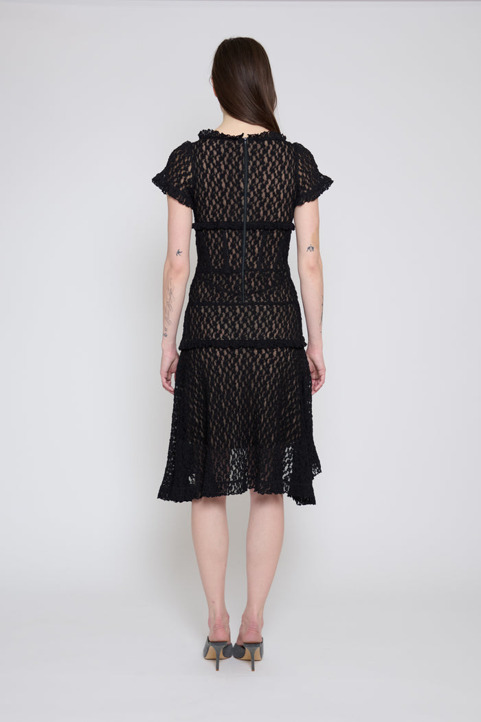 Black Stretch Lace Midi Dress