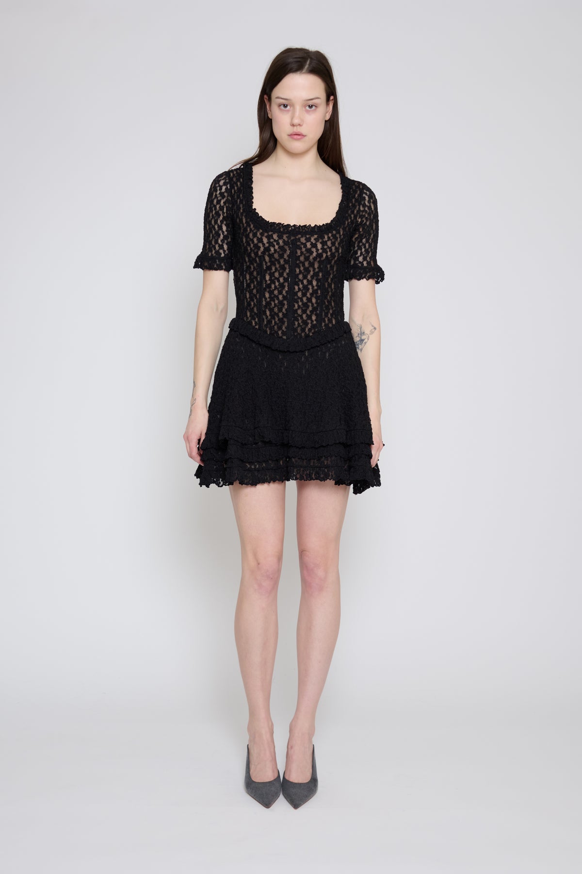 Black Stretch Lace Mini Dress