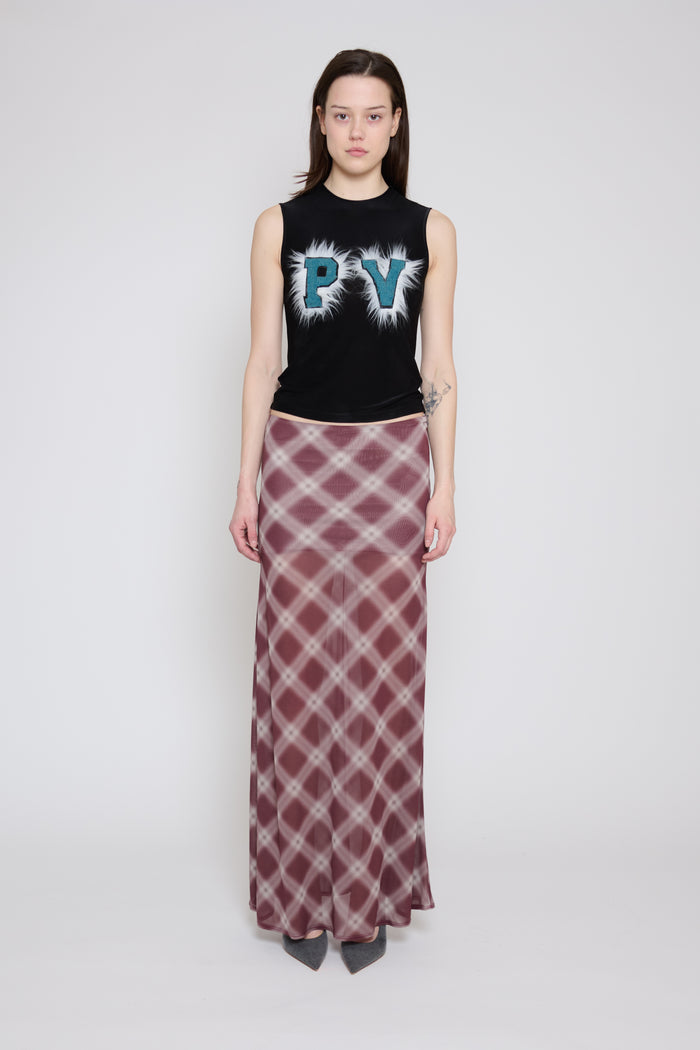 Mauve Plaid Paneled Maxi Skirt