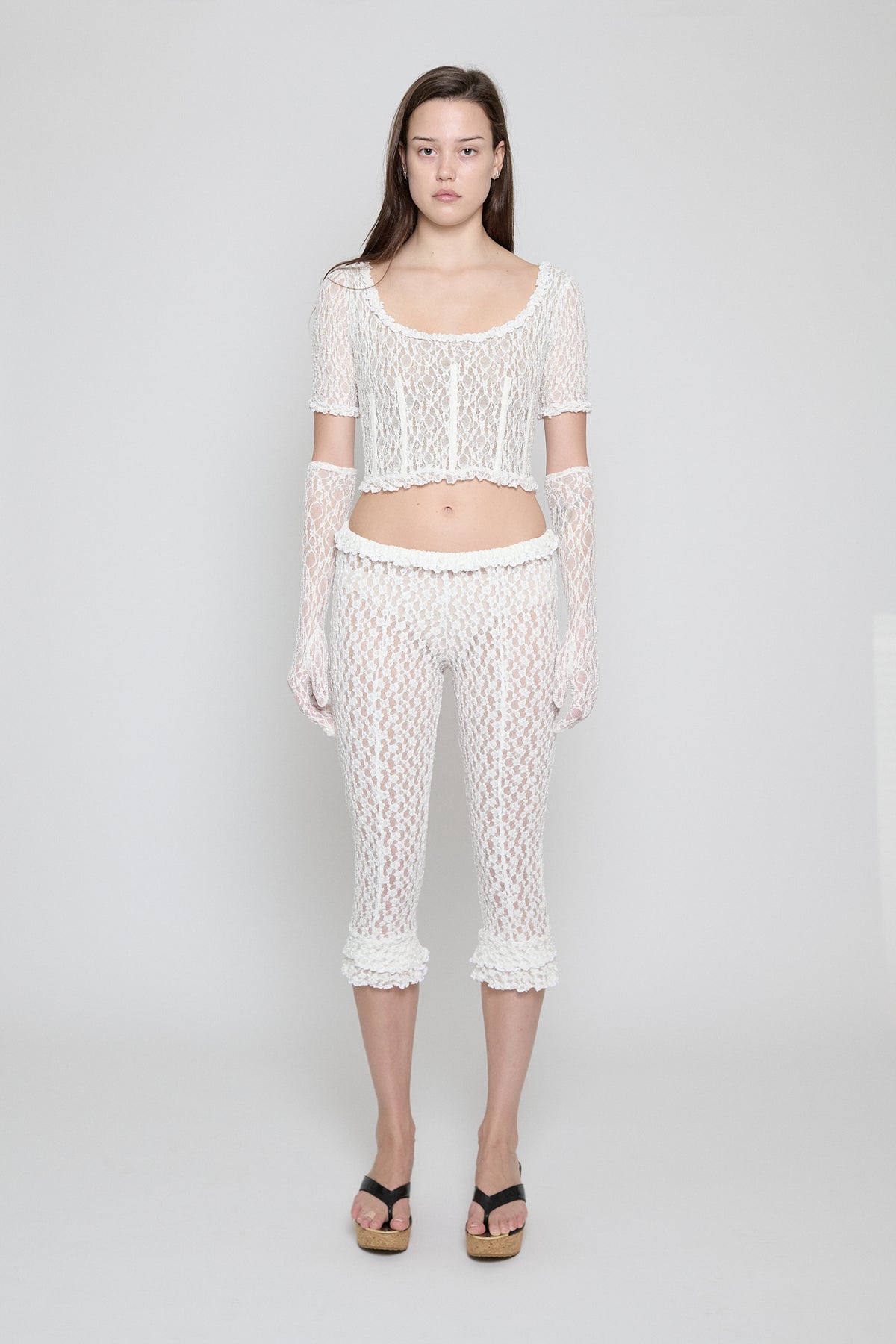 White Stretch Lace Capri - Pre Order