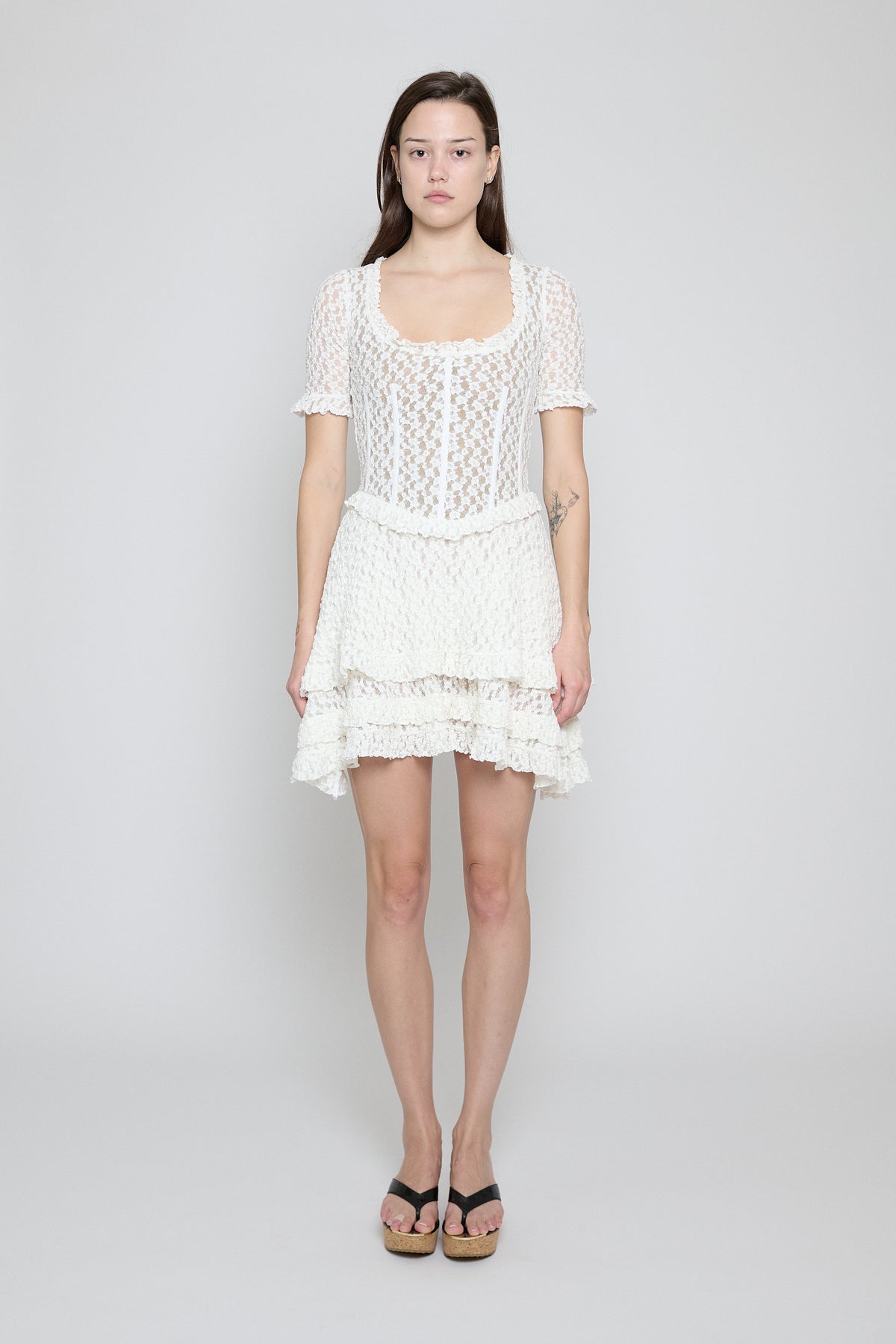 White Stretch Lace Mini Dress - Pre Order