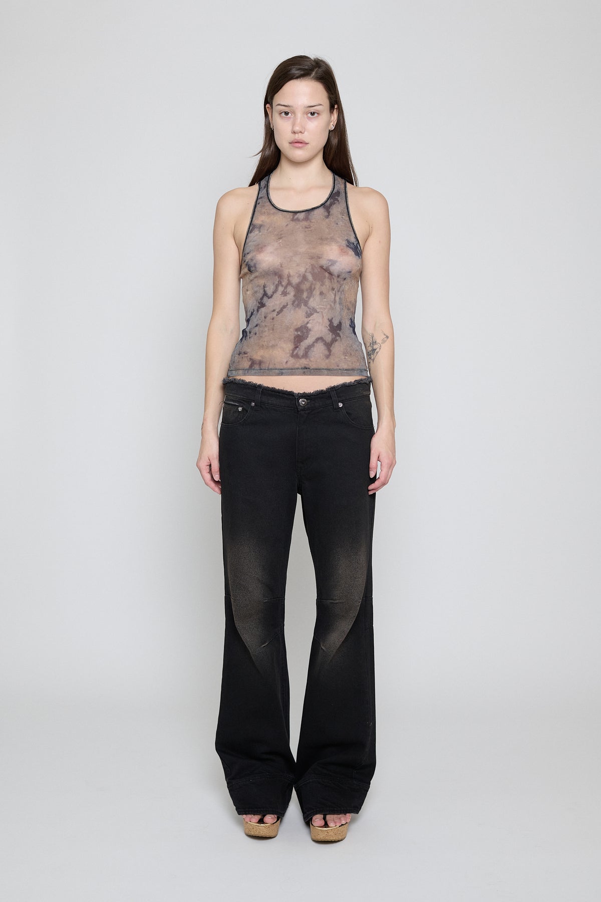 Black Brown Low Rise Frayed Jeans