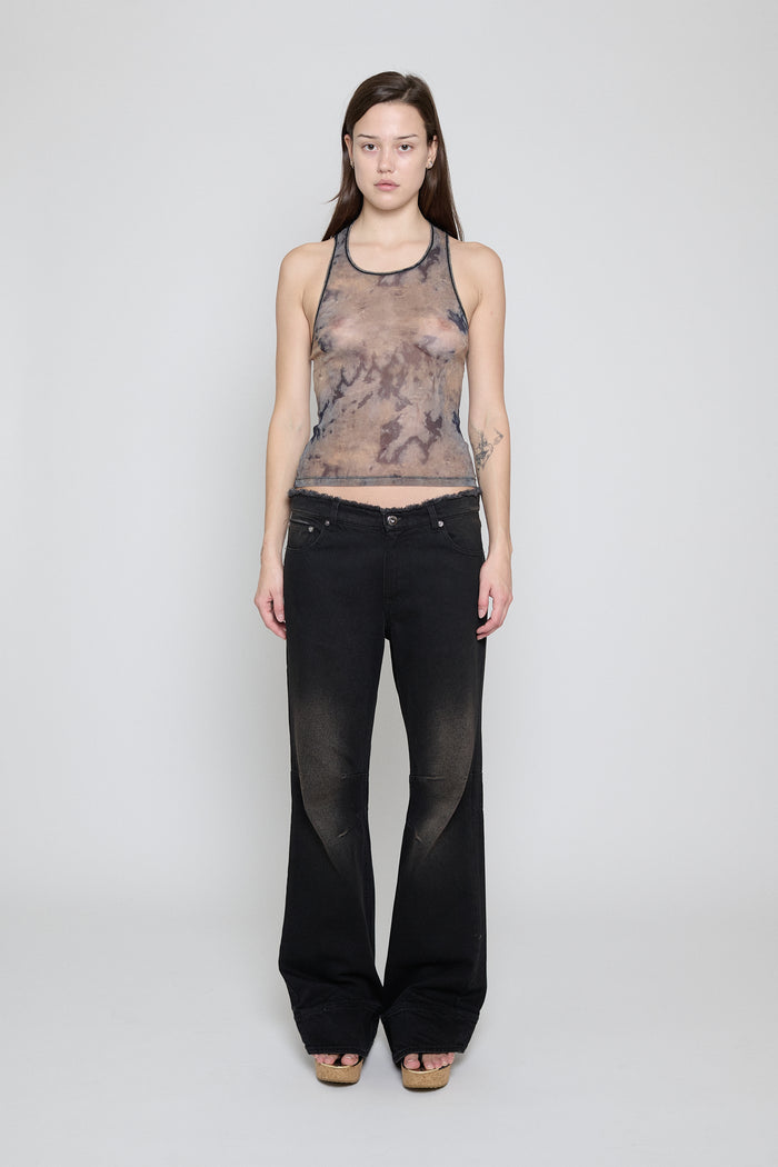 Black Brown Low Rise Frayed Jeans