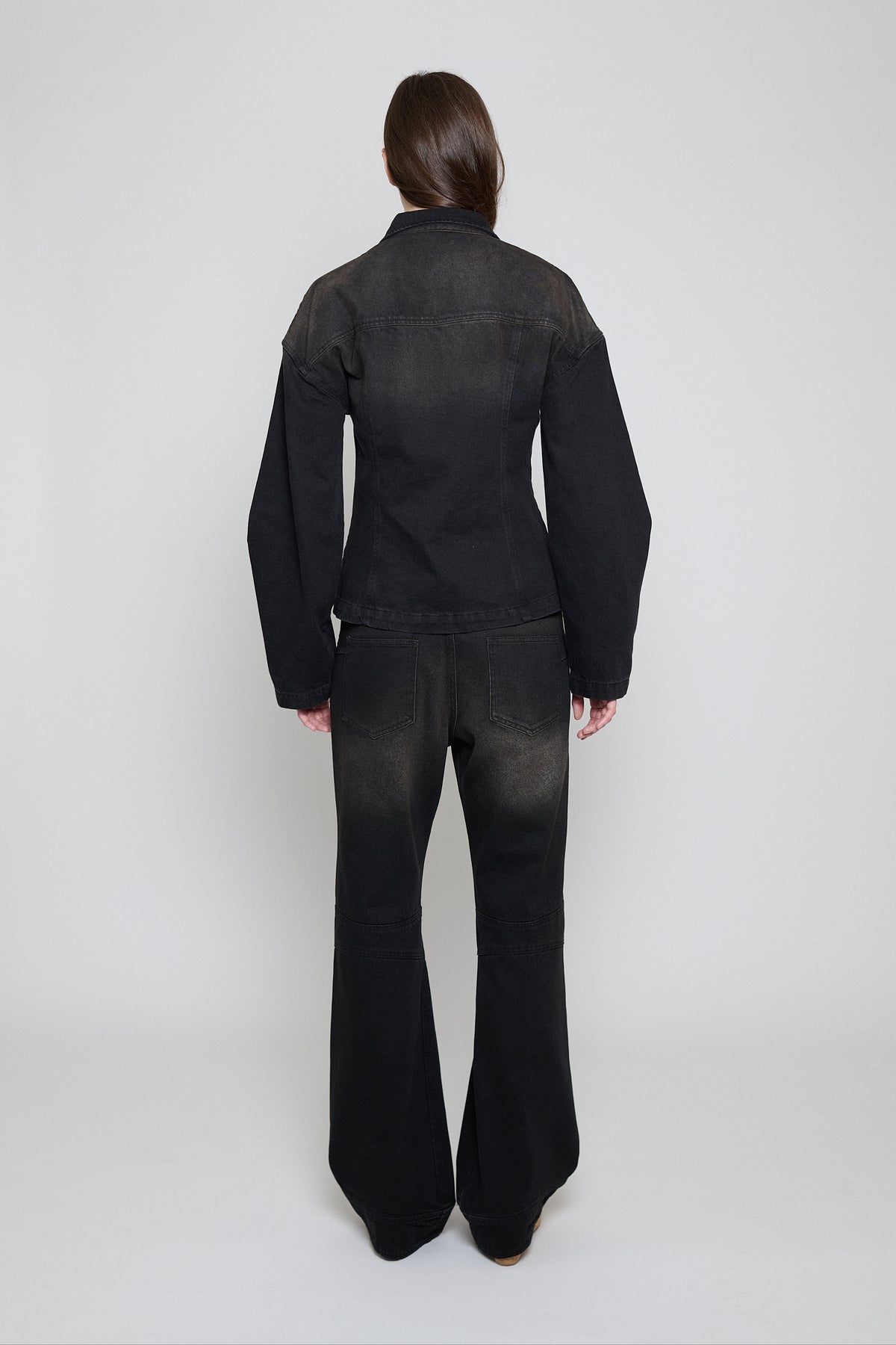 Black/Brown Cinched Waist Denim Jacket