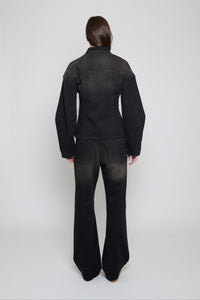 Black/Brown Cinched Waist Denim Jacket