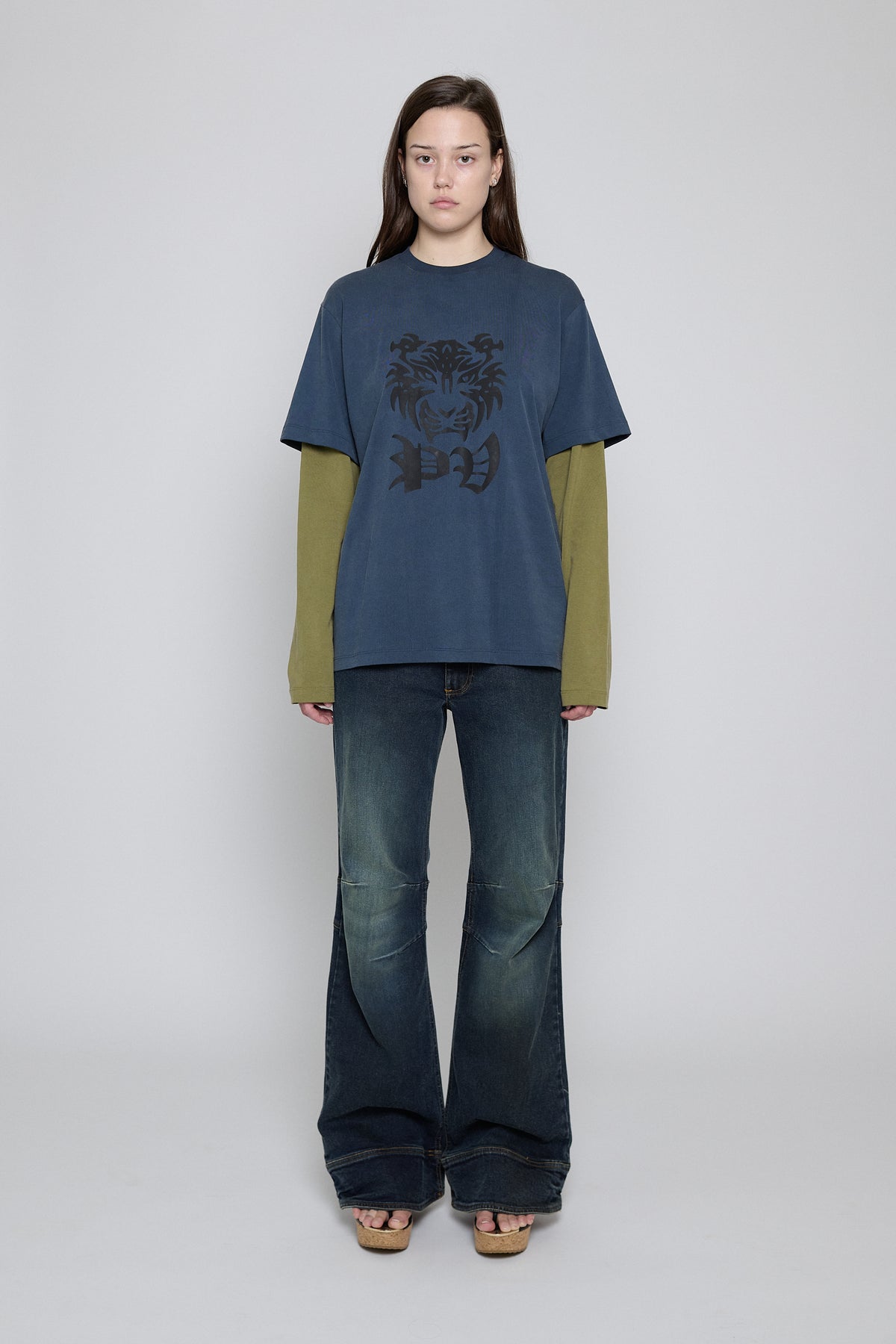 Navy/Olive PV Tiger Printer Long Sleeve Tee