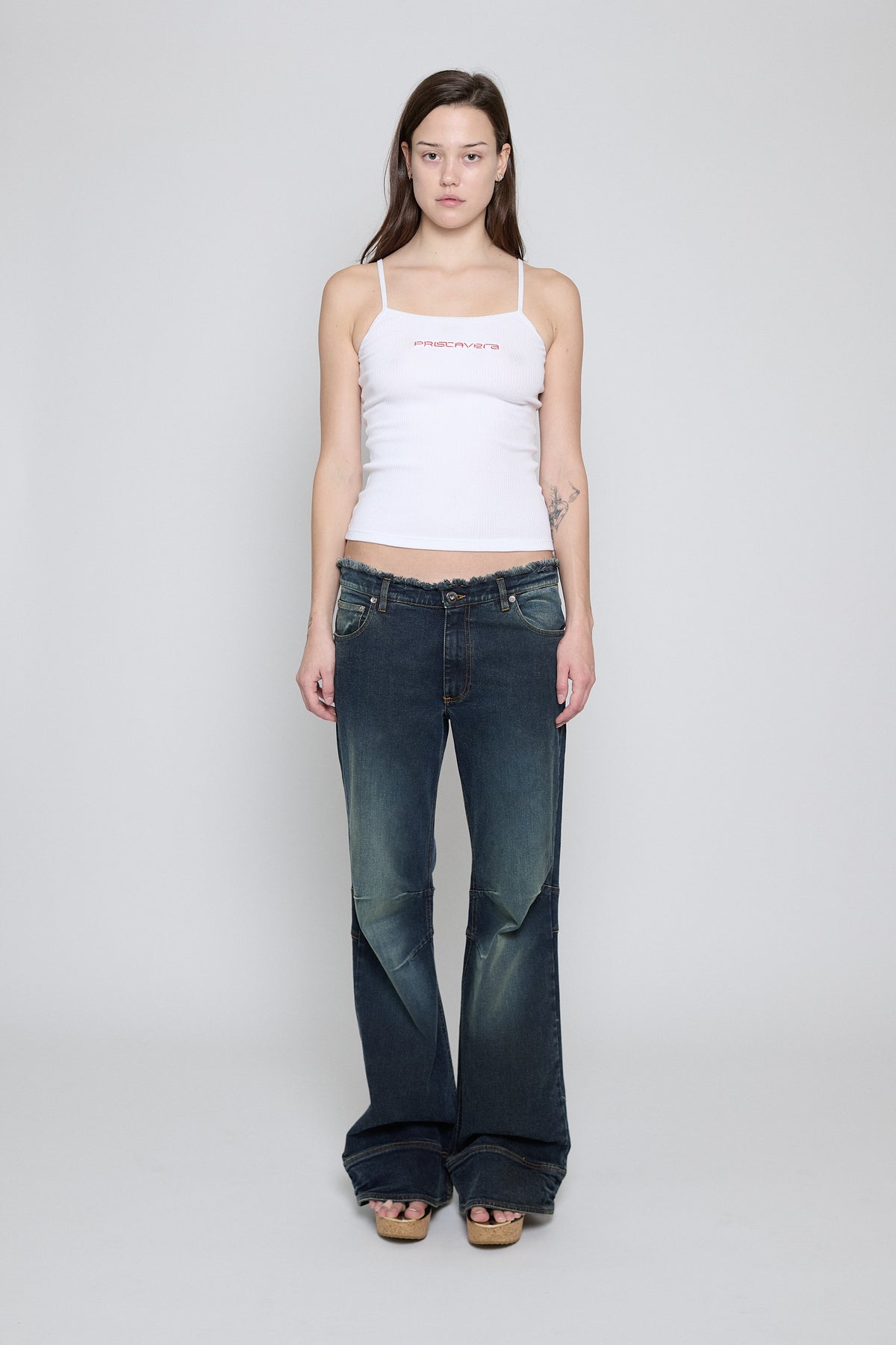 Acid Green Low Rise Frayed Jeans - Pre Order