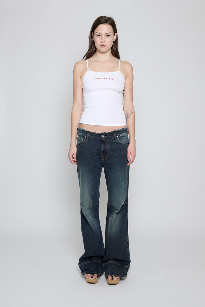 Acid Green Low Rise Frayed Jeans - Pre Order