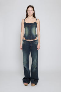Acid Green Denim Corset Top - Pre order