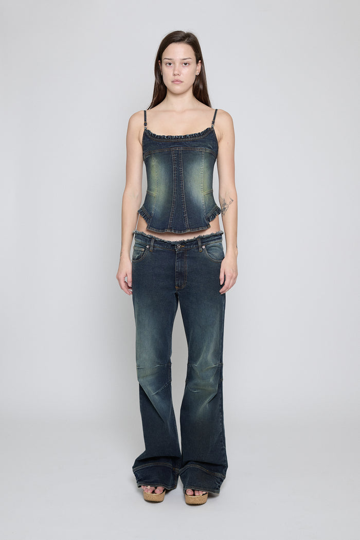 Acid Green Denim Corset Top - Pre order